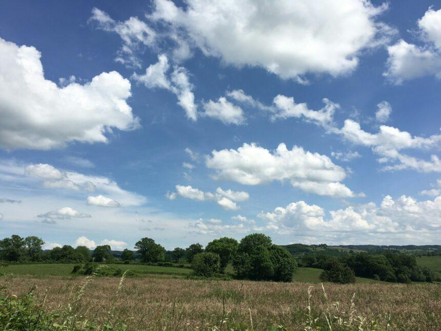 Beautiful countryside and blue sky in Creuse France.