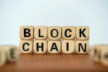 Close up word blockchain on wooden block