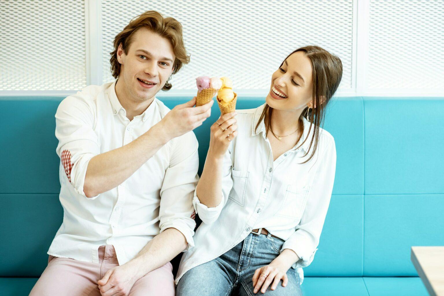 Couple having fun with ice cream