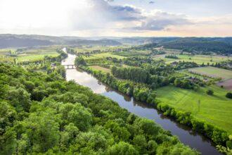 Landscape view on Dordogne river in France