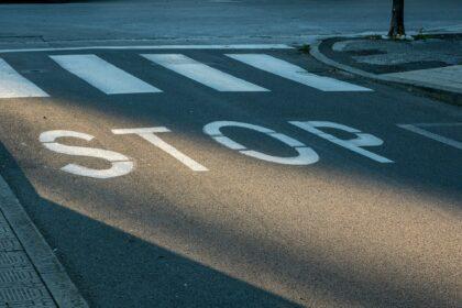 STOP sign and crosswalk