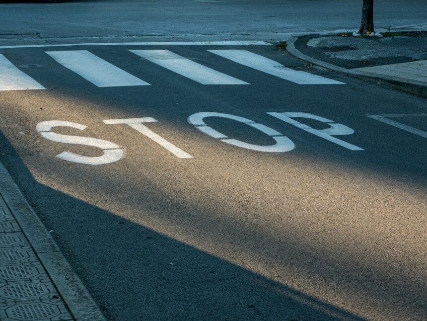 STOP sign and crosswalk