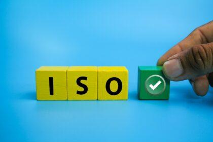 wooden cubes with the letter ISO and the right sign.