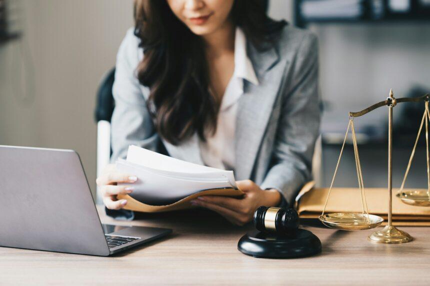 lawyer working on a laptop. Legal law,