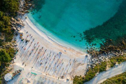 Marble beach (Saliara beach). Thassos island, Greece