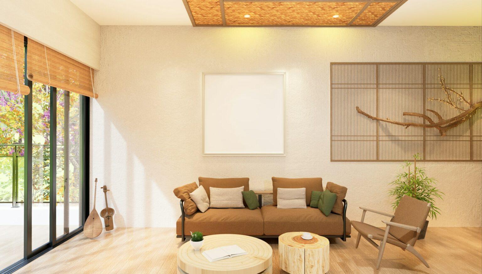 3D illustration Mockup photo frame in lounge rendering