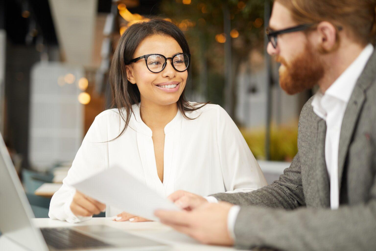 Businesswoman has a meeting with businessman