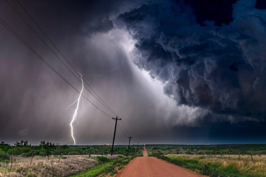 Lightning storm over field in Roswell New Mexico