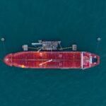 Oil tanker ship. Red Oil Tanker runing in the ocean sea. petroleum ship transportation import