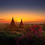 Bagan City Myanmar Burma Beautiful Sunrise Panorama over the Bri