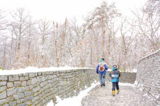 Father & son Hiking in winter