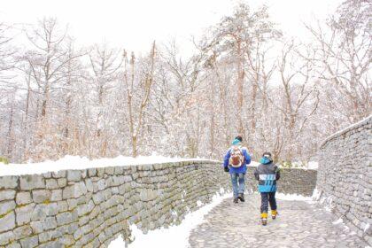 Father & son Hiking in winter