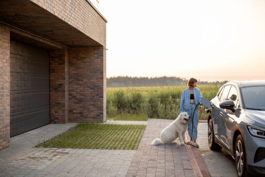 Woman charges electric car near her house