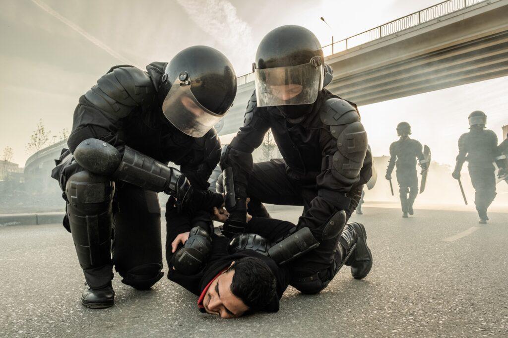 Arresting protester on street