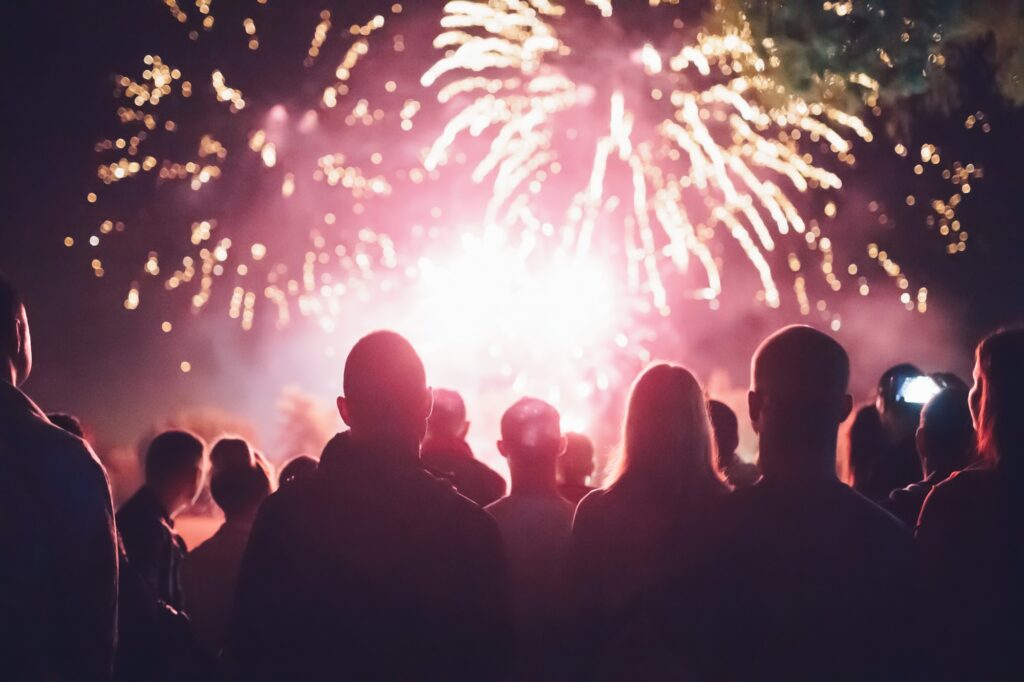 Crowd watching fireworks
