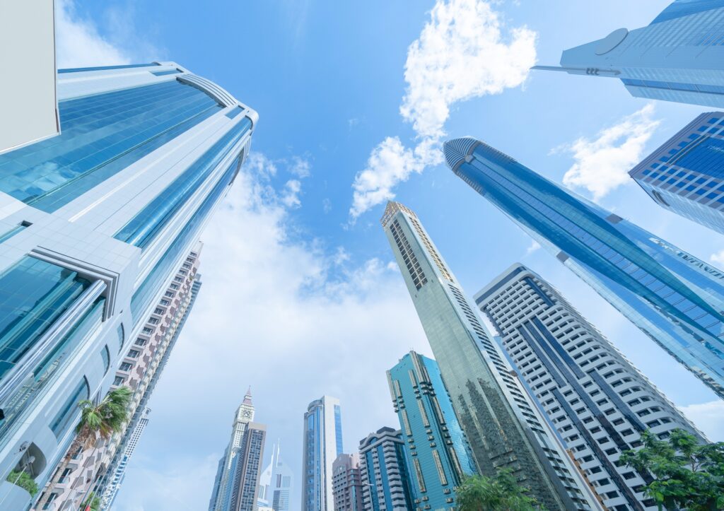 Dubai Downtown skyline, United Arab Emirates or UAE. Urban city.