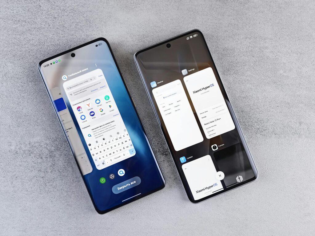 Top view of two modern smartphones with different interfaces on display. Perfect for tech comparisons.